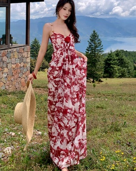 Temperament floral slim rose pinched waist dress for women