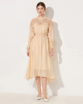 Autumn hollow lace big skirt cstand collar dress