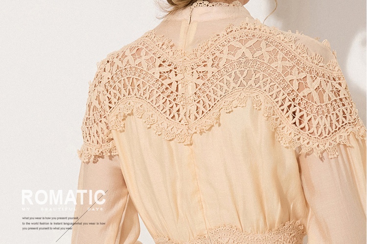 Autumn hollow lace big skirt cstand collar dress