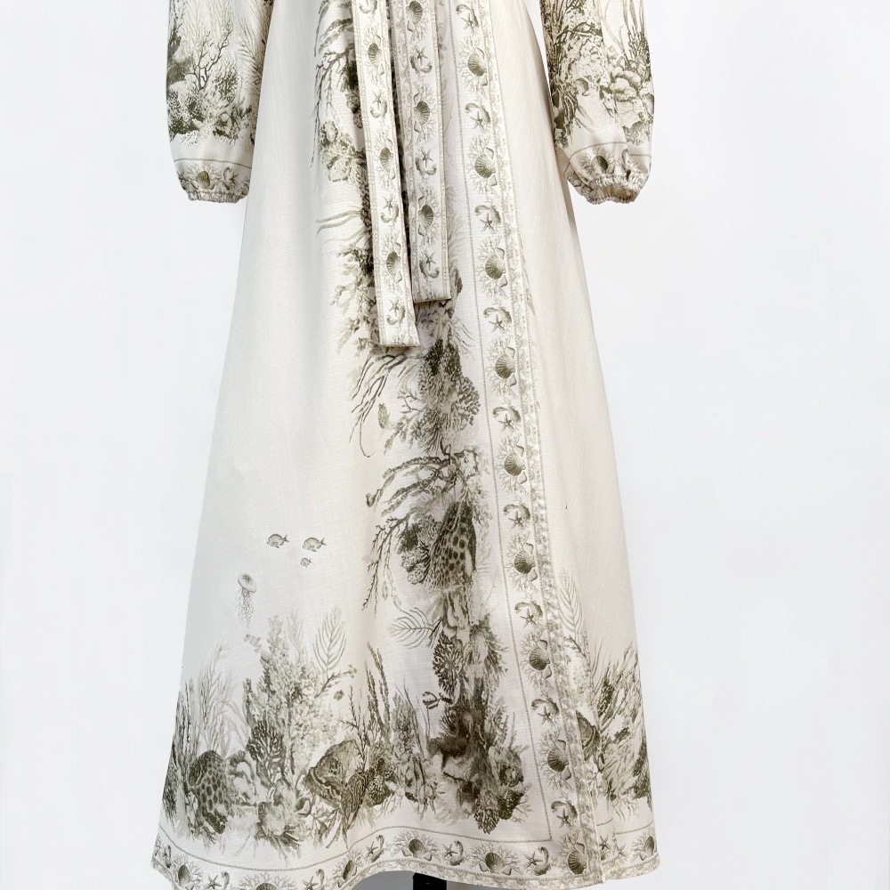 V-neck green lantern long dress floral a slice wrap dress