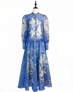 Elegant short skirt half elastic shirt 3pcs set