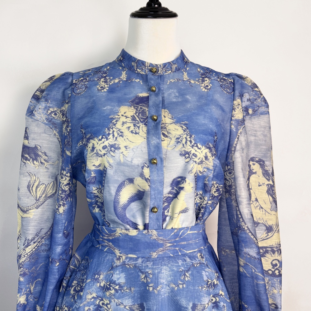 Elegant short skirt half elastic shirt 3pcs set