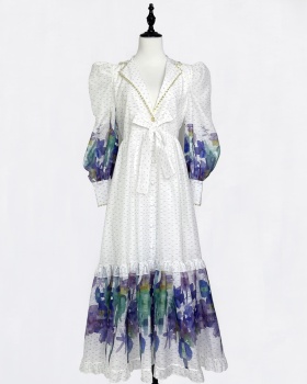 France style lace long dress big skirt printing dress