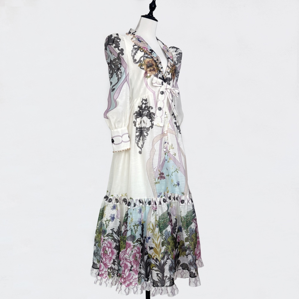 France style lace long dress big skirt printing dress