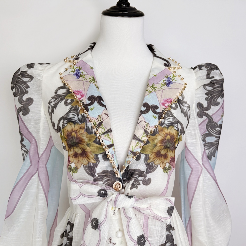 France style lace long dress big skirt printing dress