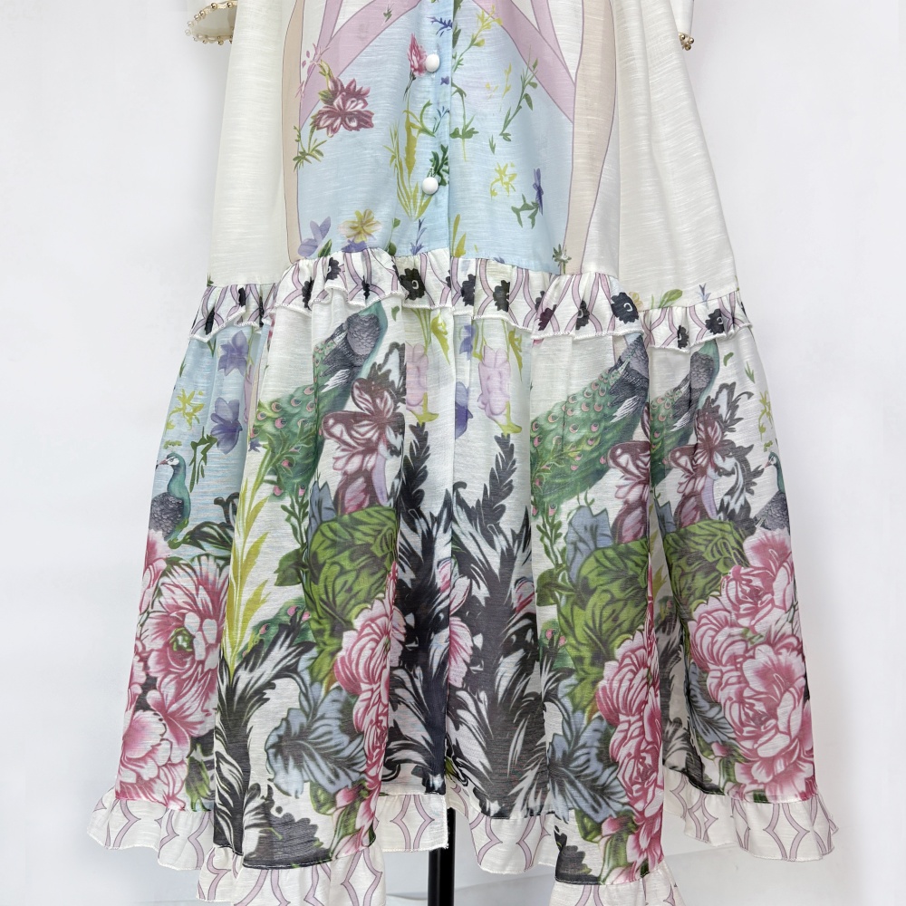 France style lace long dress big skirt printing dress