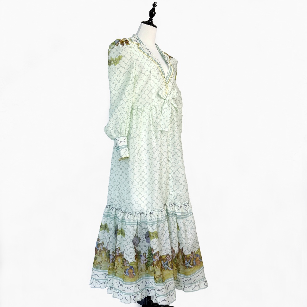 France style lace long dress big skirt printing dress