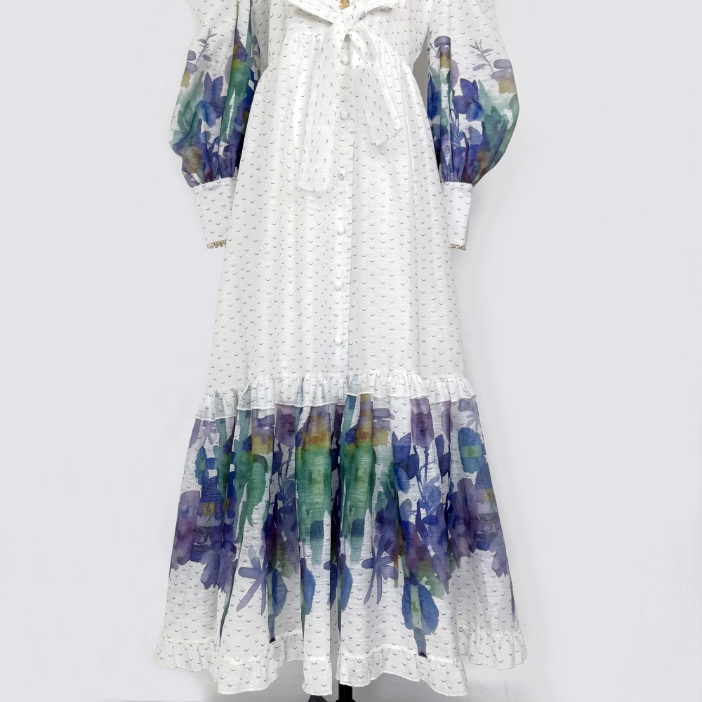 France style lace long dress big skirt printing dress