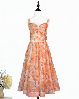 Stereoscopic floral high waist thick and disorderly long dress