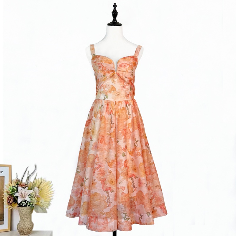 Stereoscopic floral high waist thick and disorderly long dress