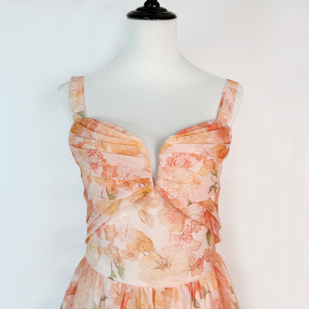 Stereoscopic floral high waist thick and disorderly long dress