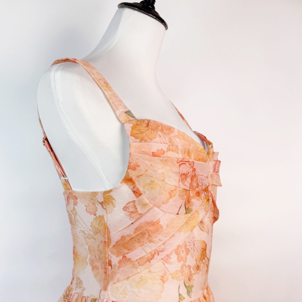 Stereoscopic floral high waist thick and disorderly long dress