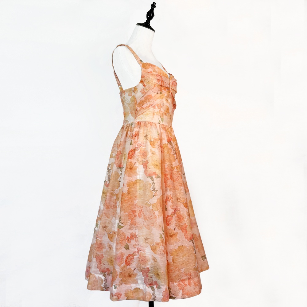 Stereoscopic floral high waist thick and disorderly long dress