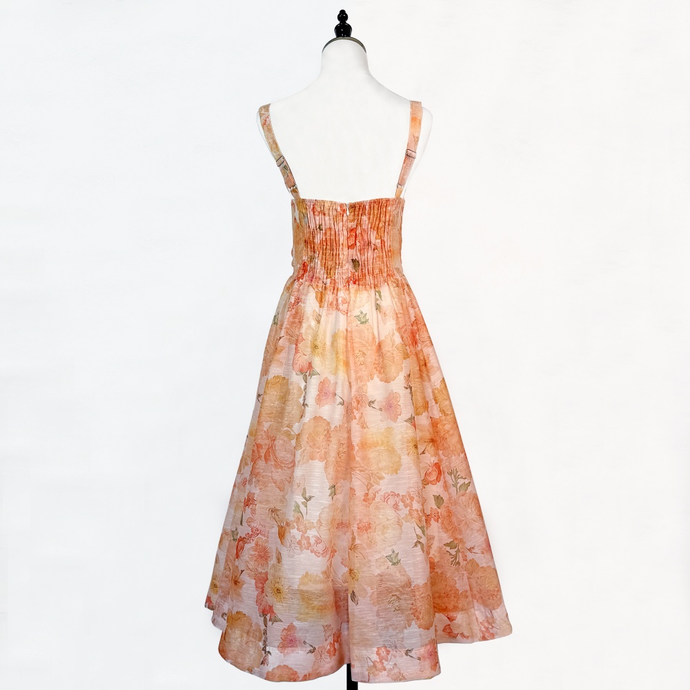 Stereoscopic floral high waist thick and disorderly long dress