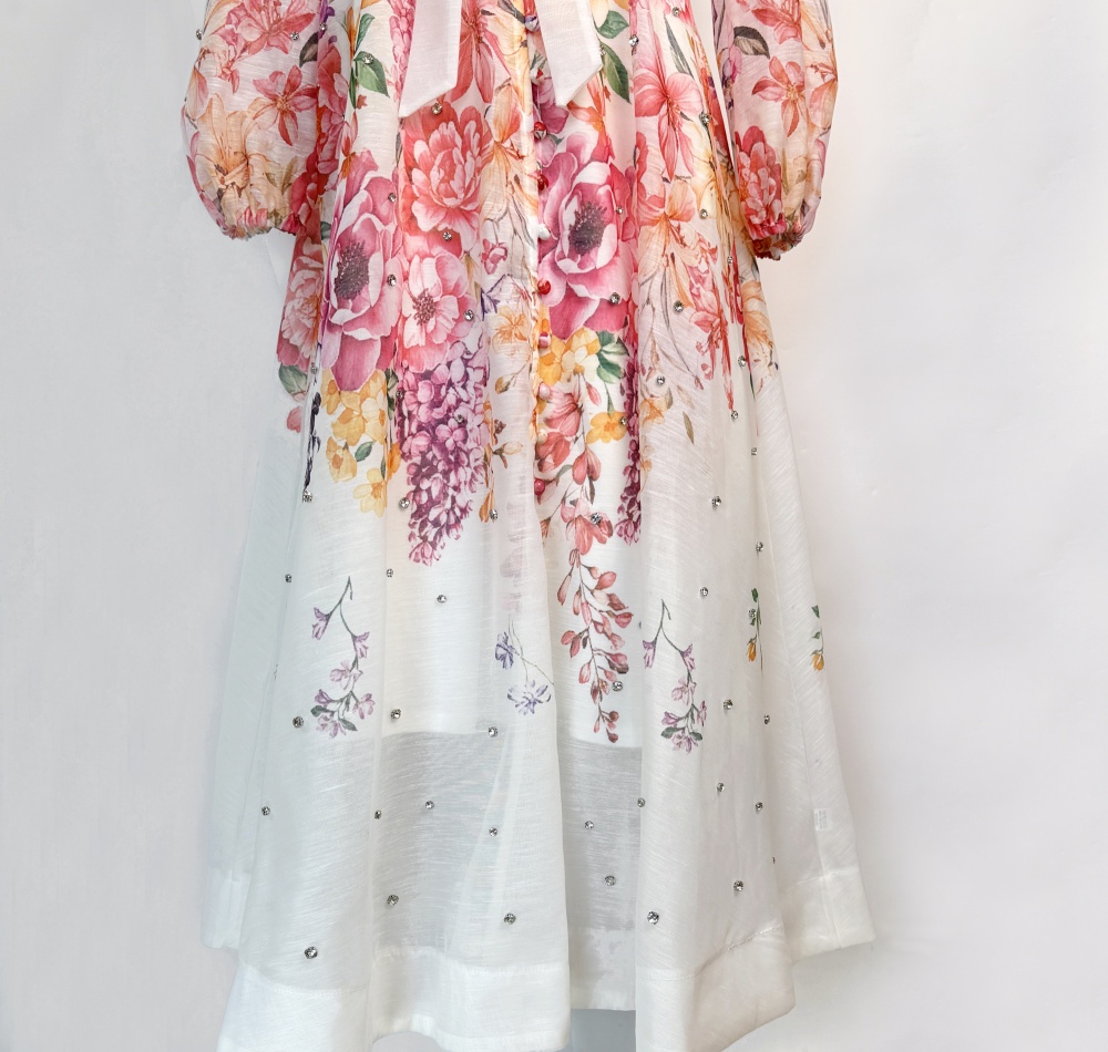 Lantern sleeve single-breasted long dress elegant dress