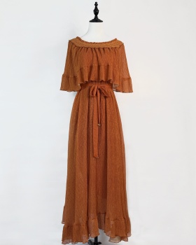 Horizontal collar vacation dress strapless lady long dress