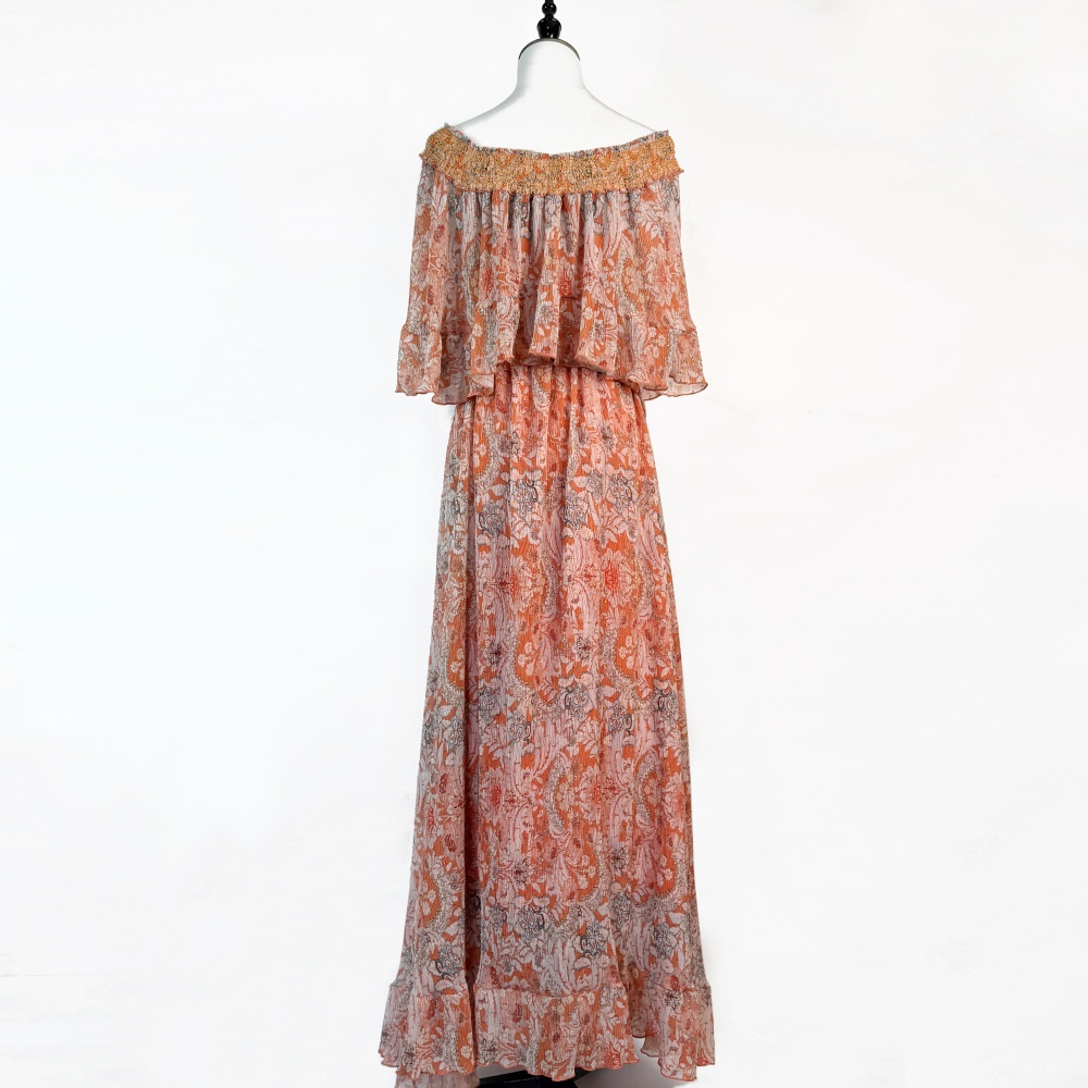 Horizontal collar vacation dress strapless lady long dress