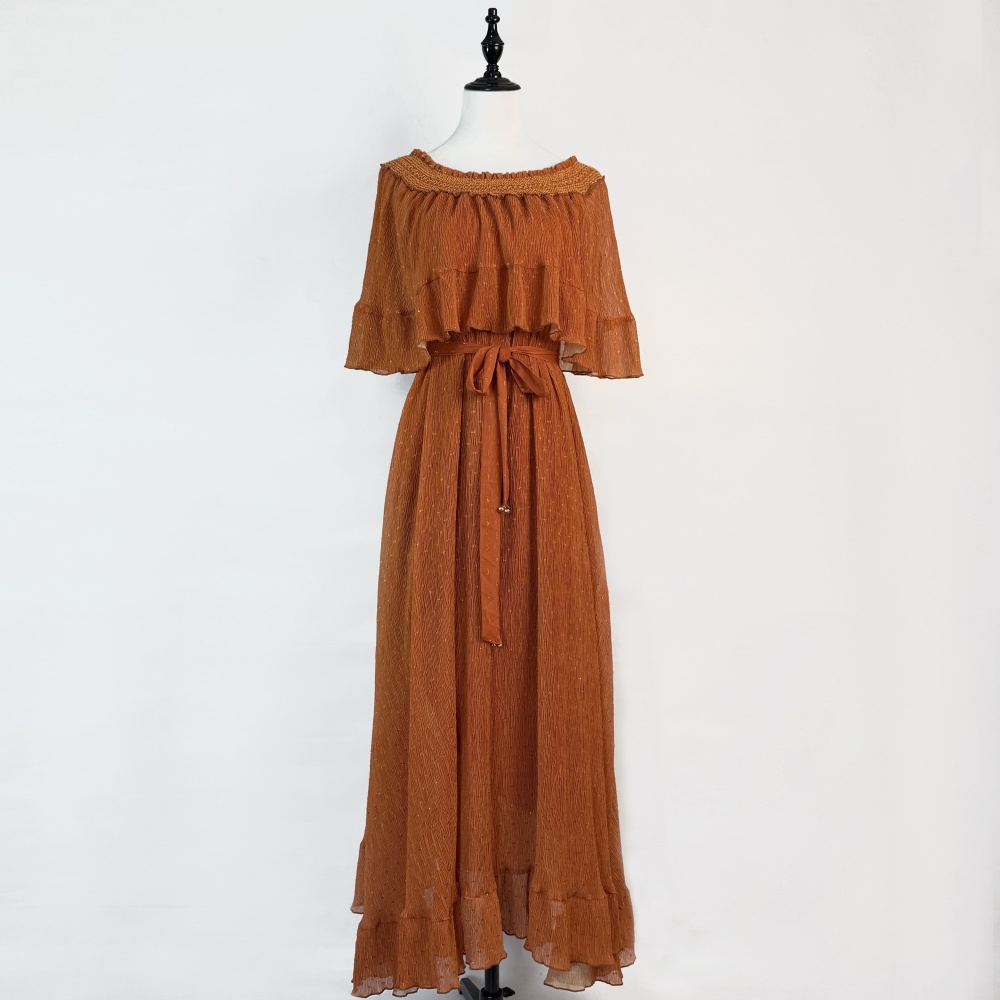 Horizontal collar vacation dress strapless lady long dress