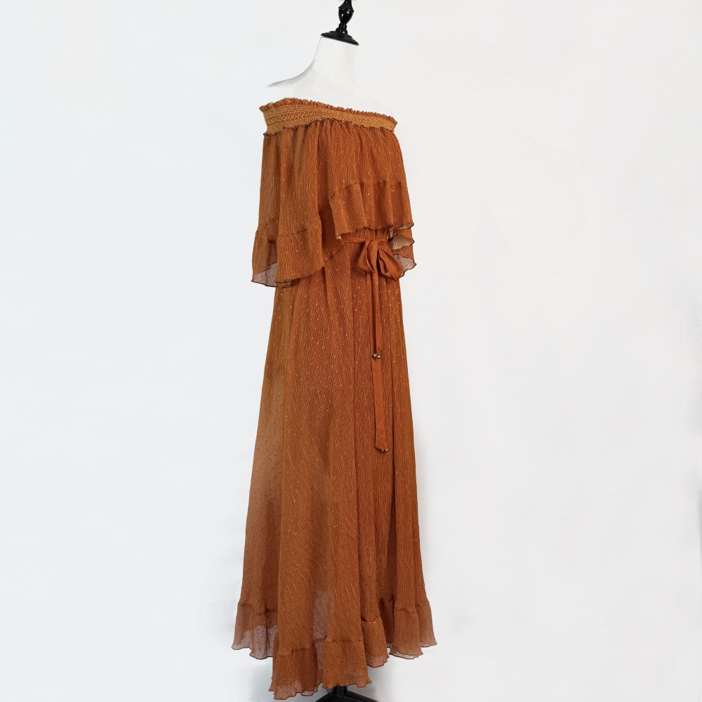 Horizontal collar vacation dress strapless lady long dress