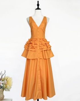 Pure big skirt vest temperament V-neck formal dress