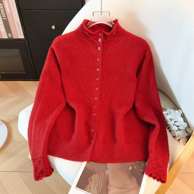Thermal spring slim sweater retro crochet coat for women