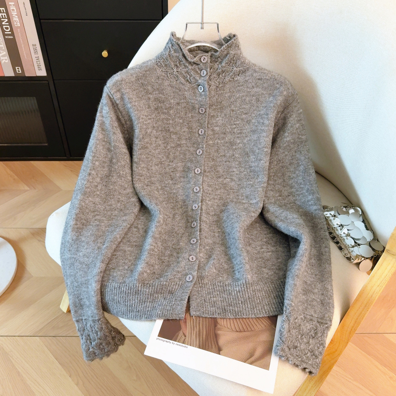 Thermal spring slim sweater retro crochet coat for women