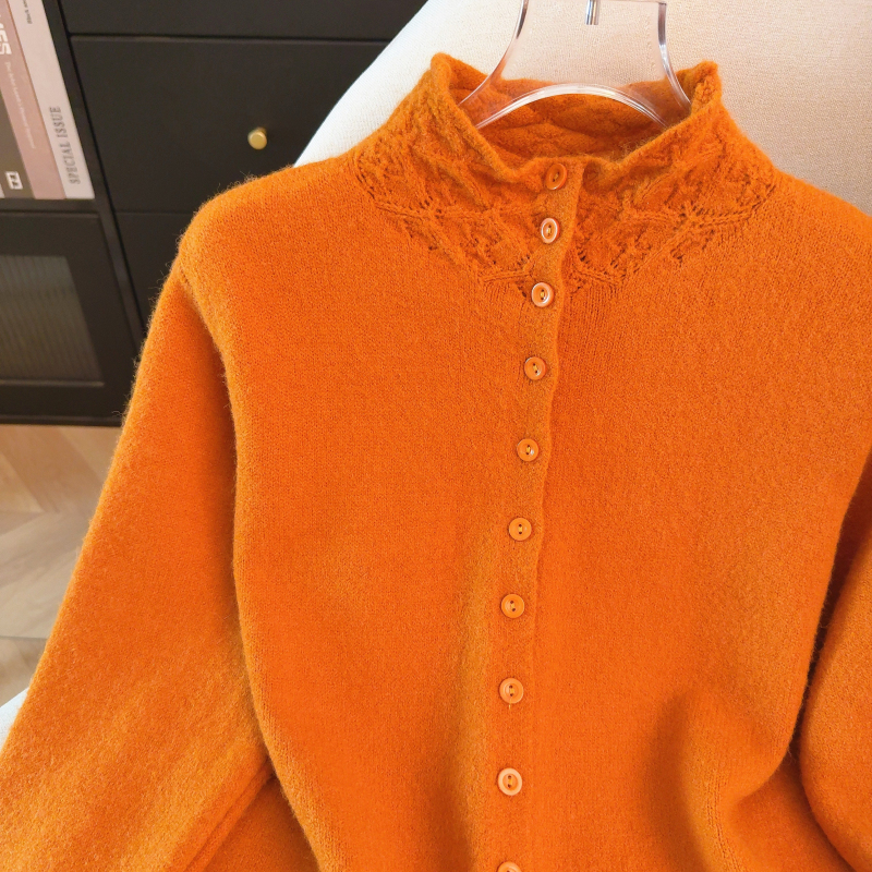 Thermal spring slim sweater retro crochet coat for women