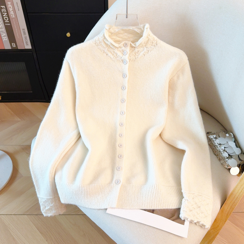 Thermal spring slim sweater retro crochet coat for women