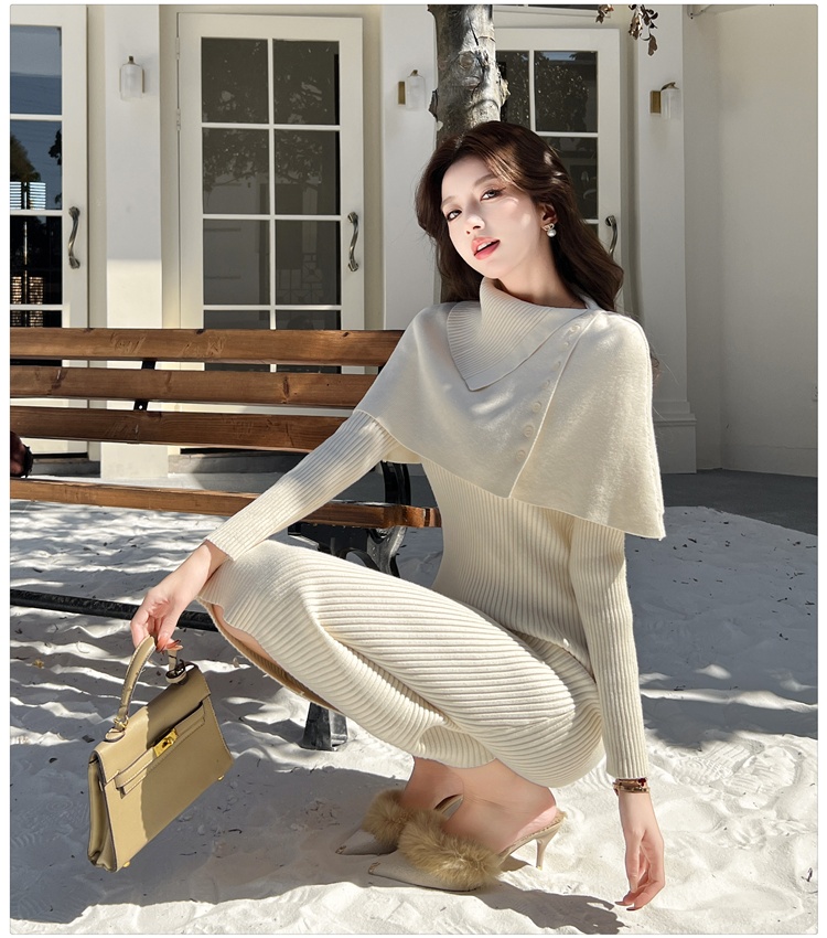 Knitted cloak autumn and winter shawl 2pcs set