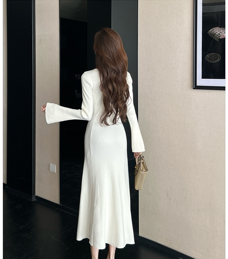 Temperament sweater knitted long dress for women