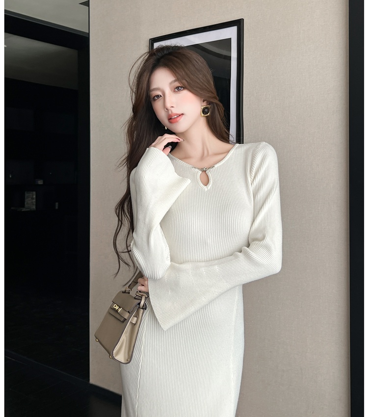 Temperament sweater knitted long dress for women