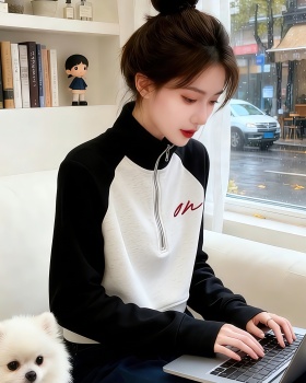 Fashion half zip hoodie short mixed colors tops for women