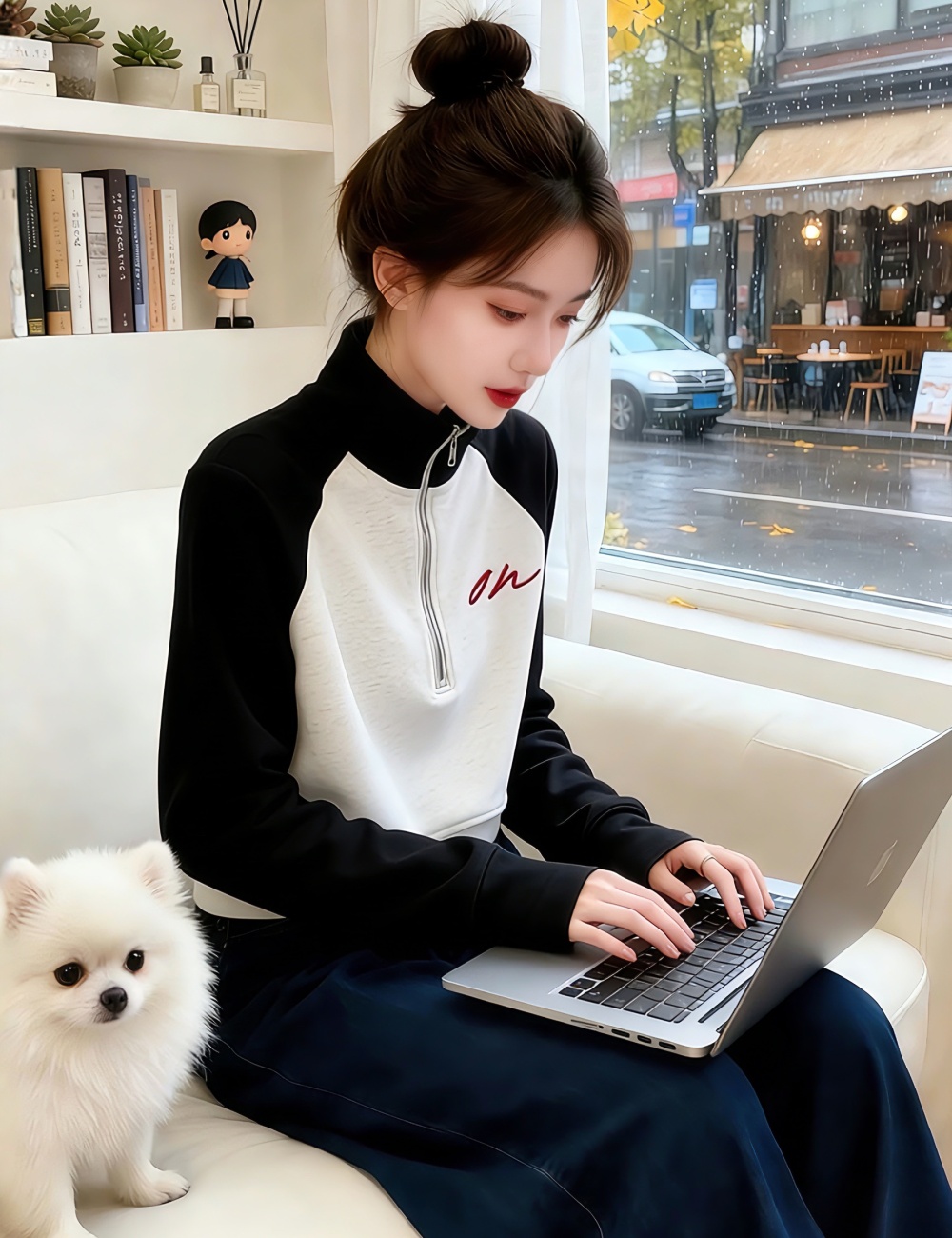 Fashion half zip hoodie short mixed colors tops for women