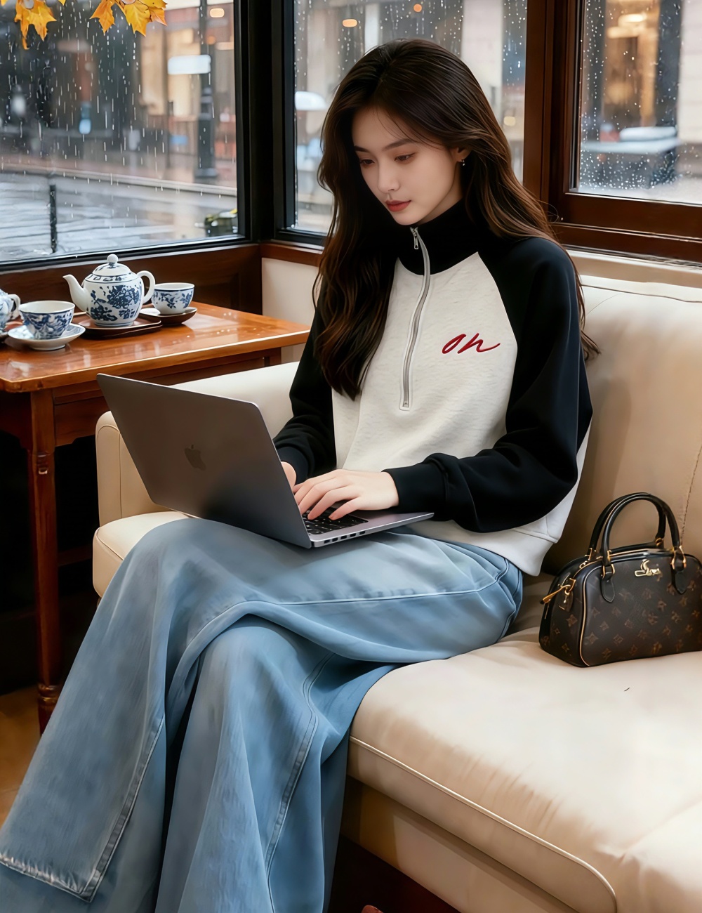 Fashion half zip hoodie short mixed colors tops for women