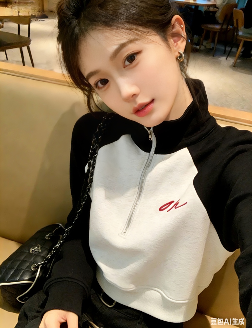 Fashion half zip hoodie short mixed colors tops for women