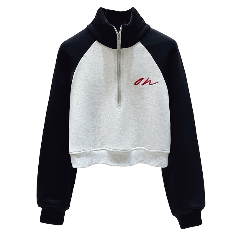 Fashion half zip hoodie short mixed colors tops for women