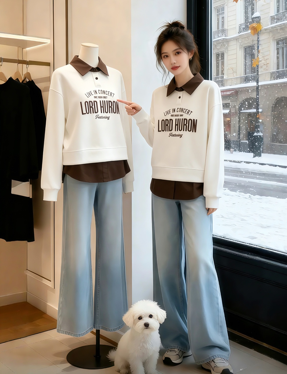 Pseudo-two mixed colors letters spring hoodie for women