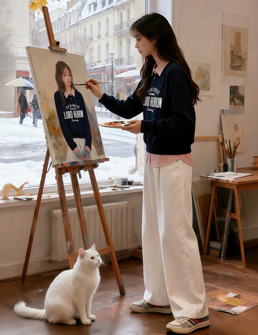 Pseudo-two mixed colors letters spring hoodie for women