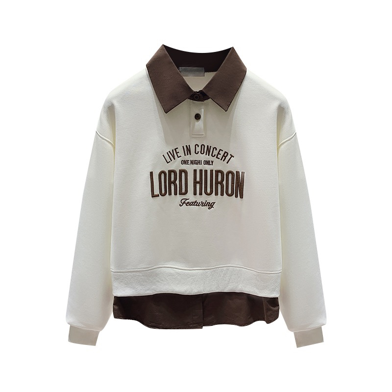 Pseudo-two mixed colors letters spring hoodie for women