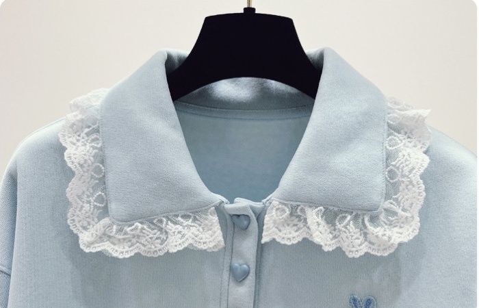 Korean style loose spring tops lapel blue hoodie