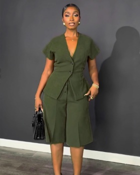 Bandage five pants pinched waist tops 2pcs set