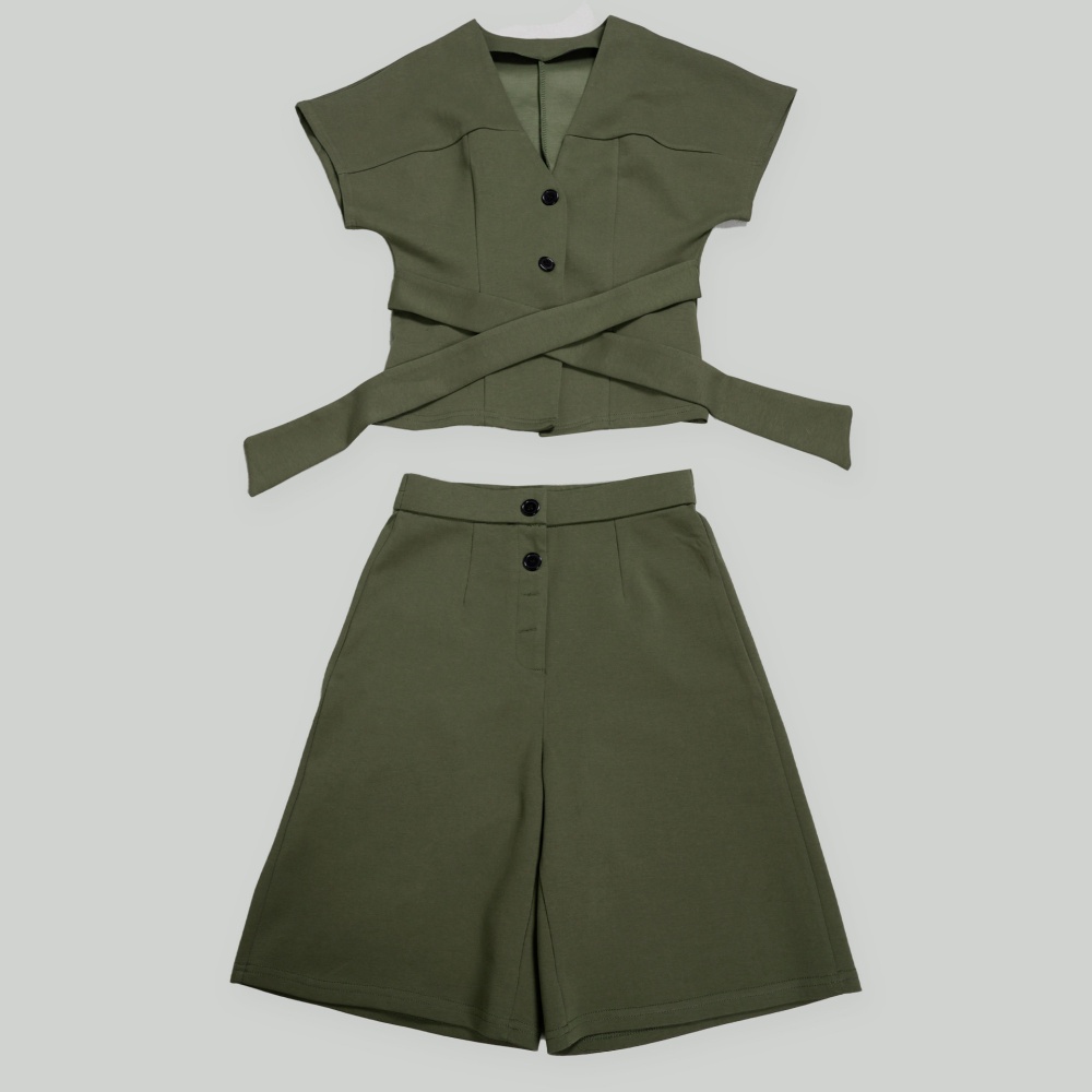 Bandage five pants pinched waist tops 2pcs set