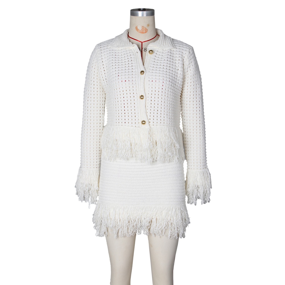 Lapel tassels coat spring European style skirt a set for women