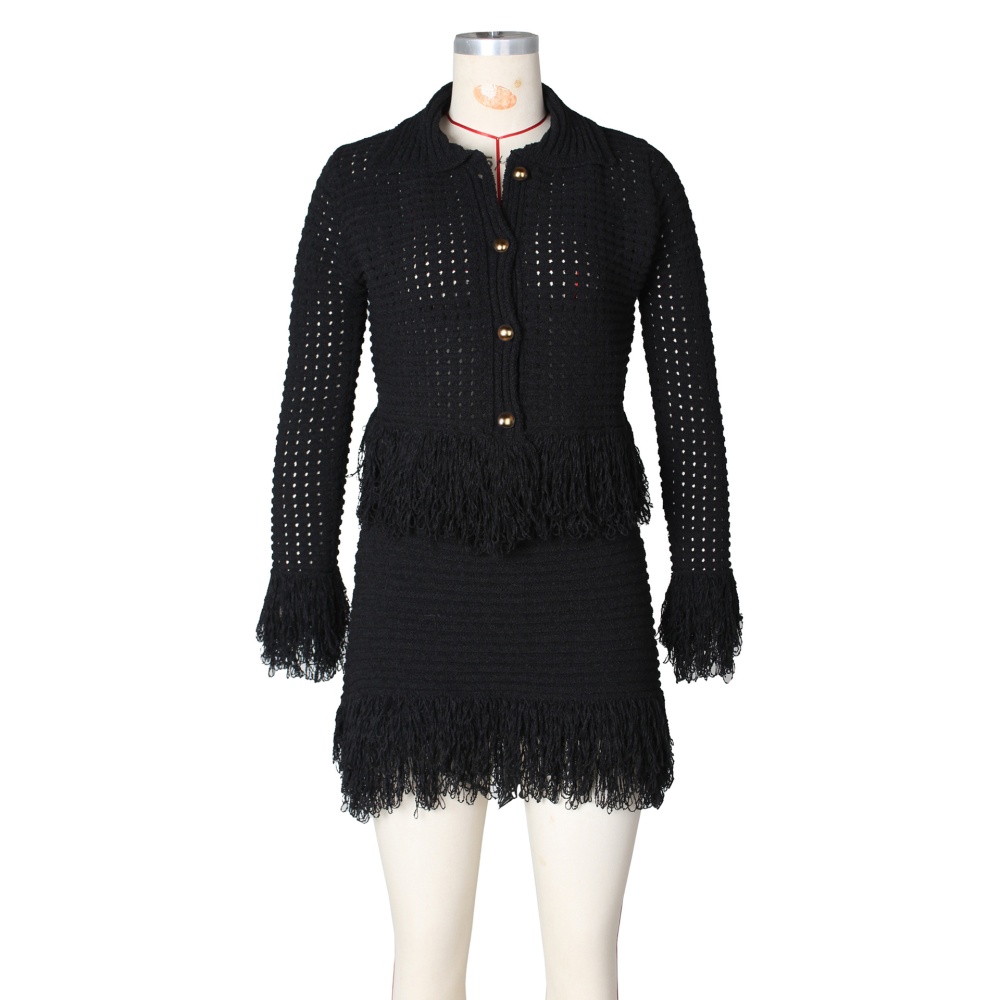 Lapel tassels coat spring European style skirt a set for women