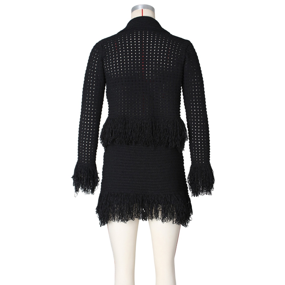 Lapel tassels coat spring European style skirt a set for women