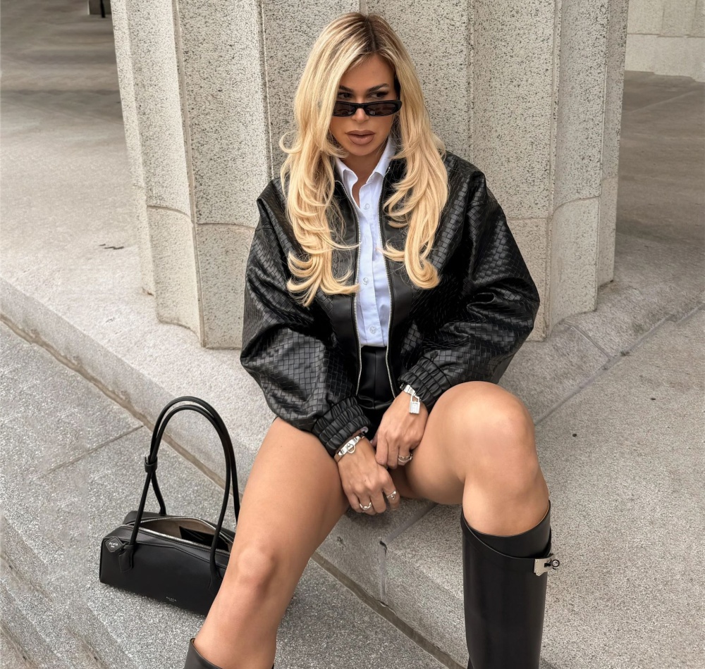 Zip short lapel tops European style PU coat for women