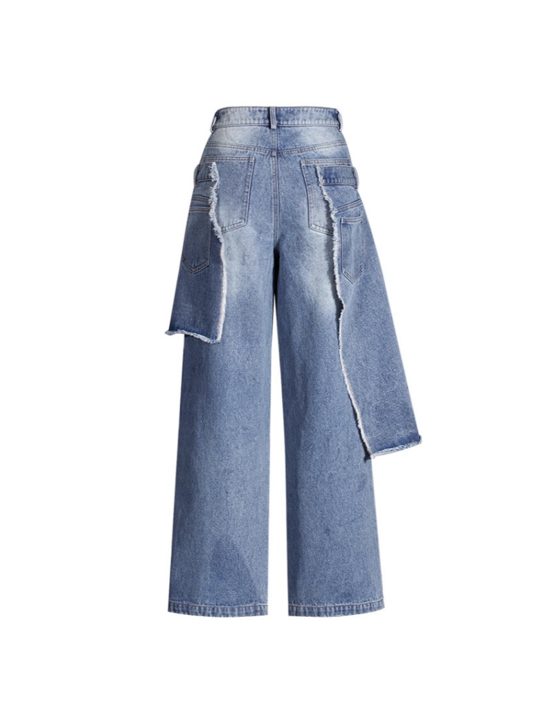 Pseudo-two high waist jeans loose culottes for women