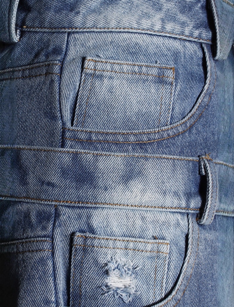 Pseudo-two high waist jeans loose culottes for women