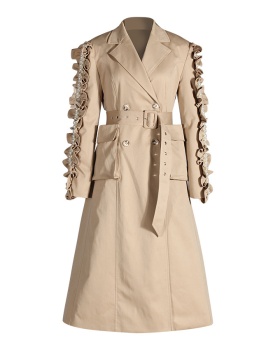 Long retro business suit slim wood ear coat for women