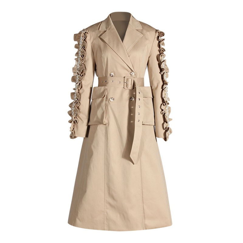 Long retro business suit slim wood ear coat for women